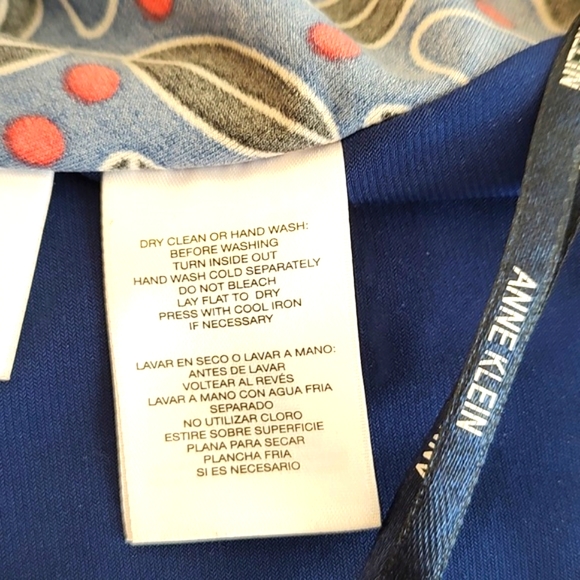 Anne Klein Dress Midi Floral Stretch Faux Wrap Tie Belt V-Neck 3/4 Sleeve Size M - Picture 10 of 10